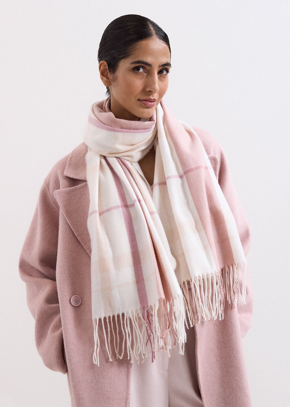 Checked Scarf Pale Pink