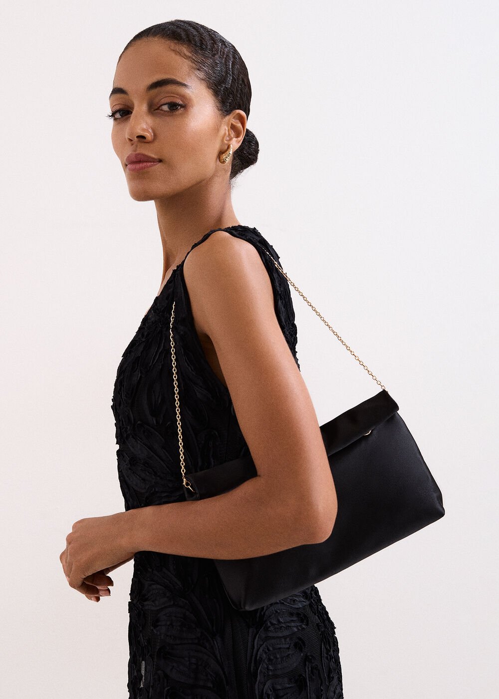 Satin Clutch Bag Black