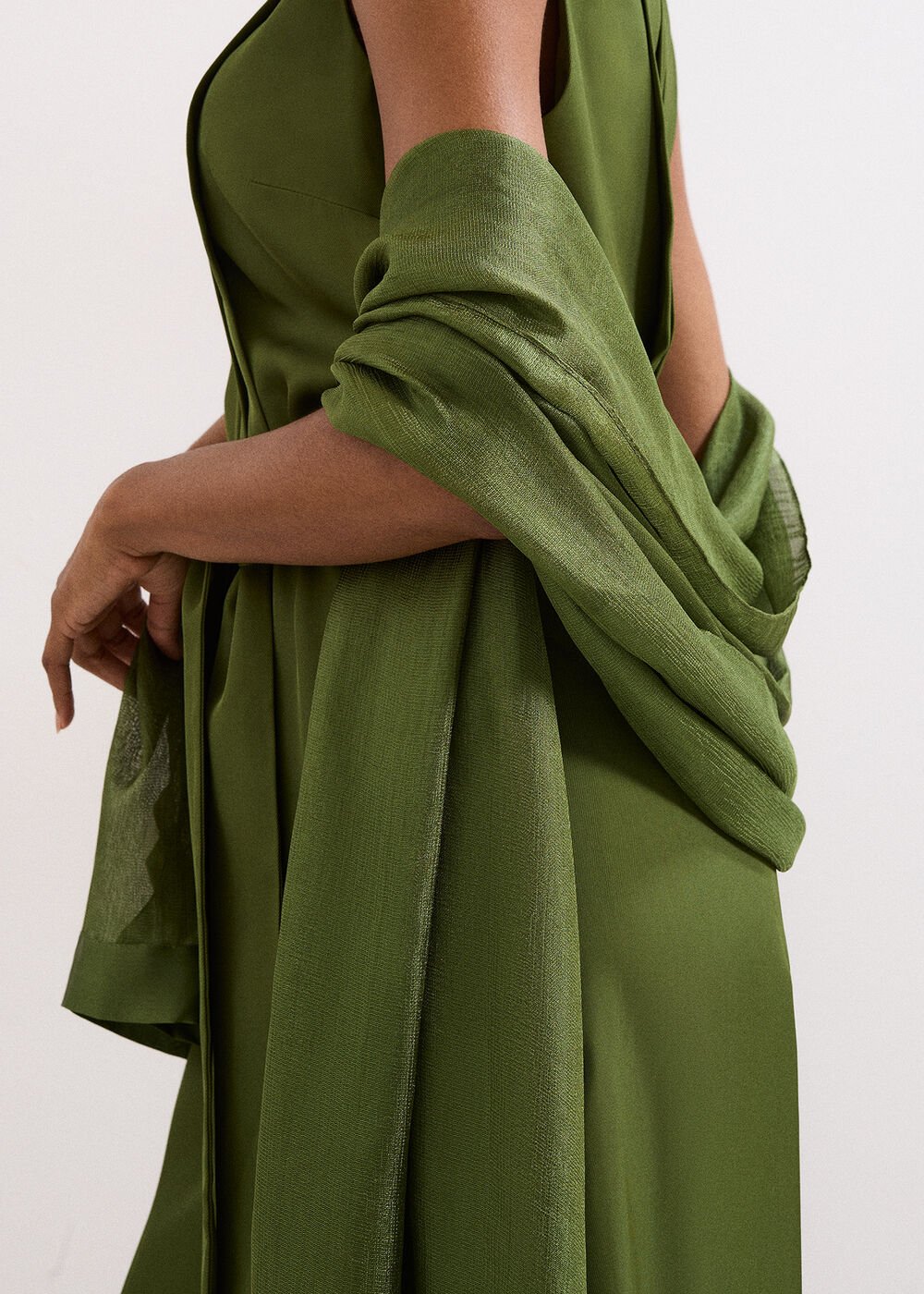 Satin Trim Scarf Green