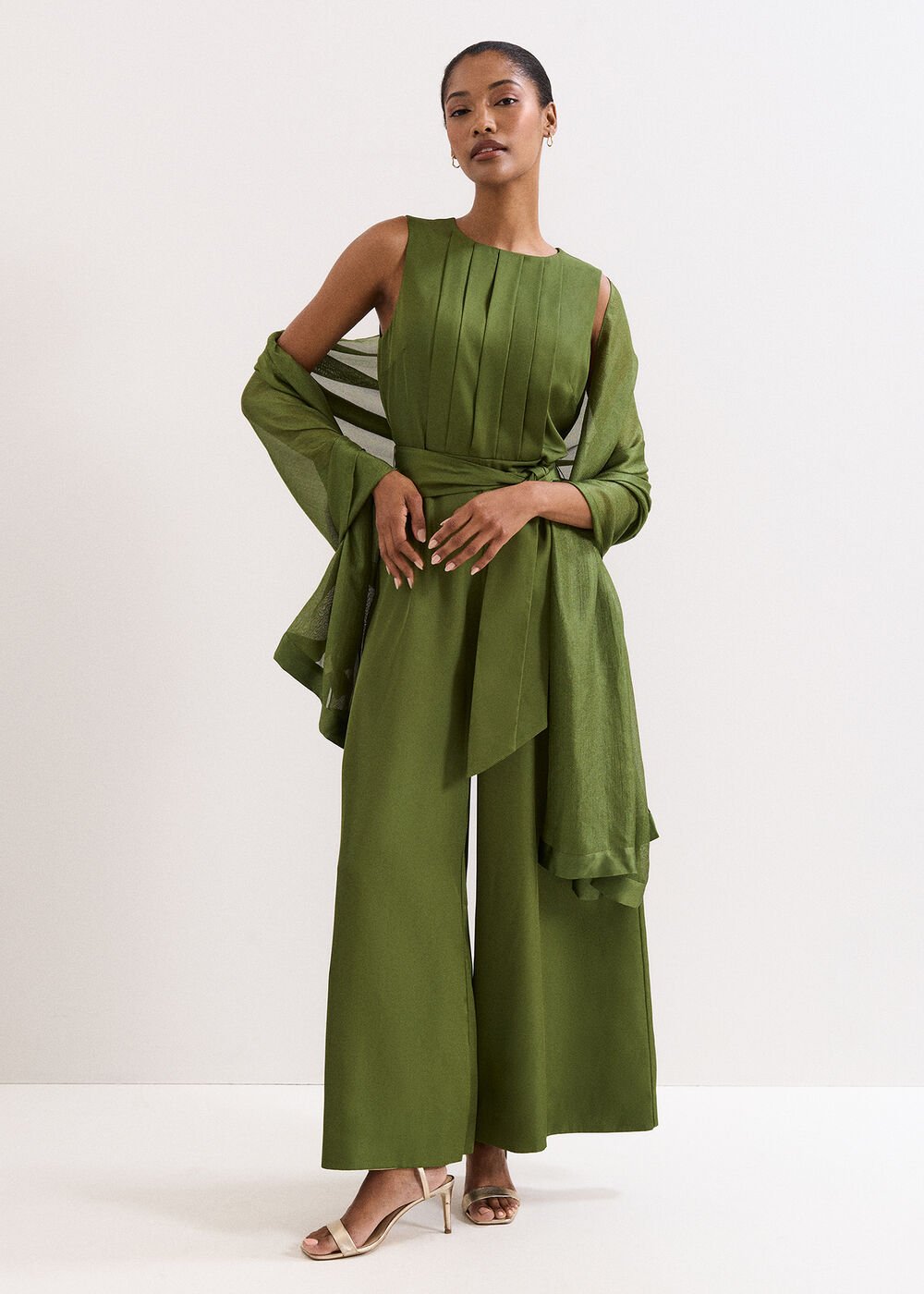 Satin Trim Scarf Green