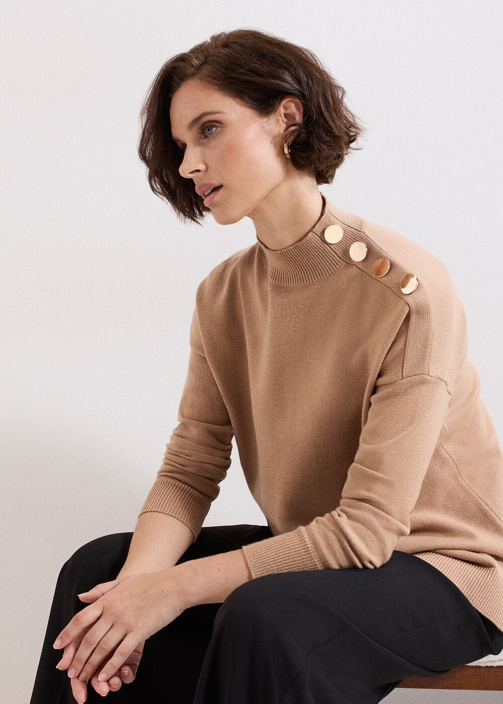 Holly Button Jumper Brown