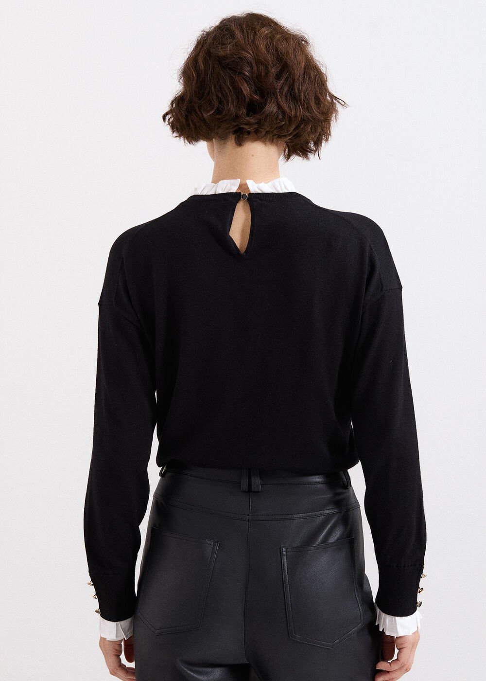 Jenna Collar Top Black/Ivory