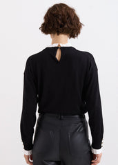 Jenna Collar Top Black/Ivory