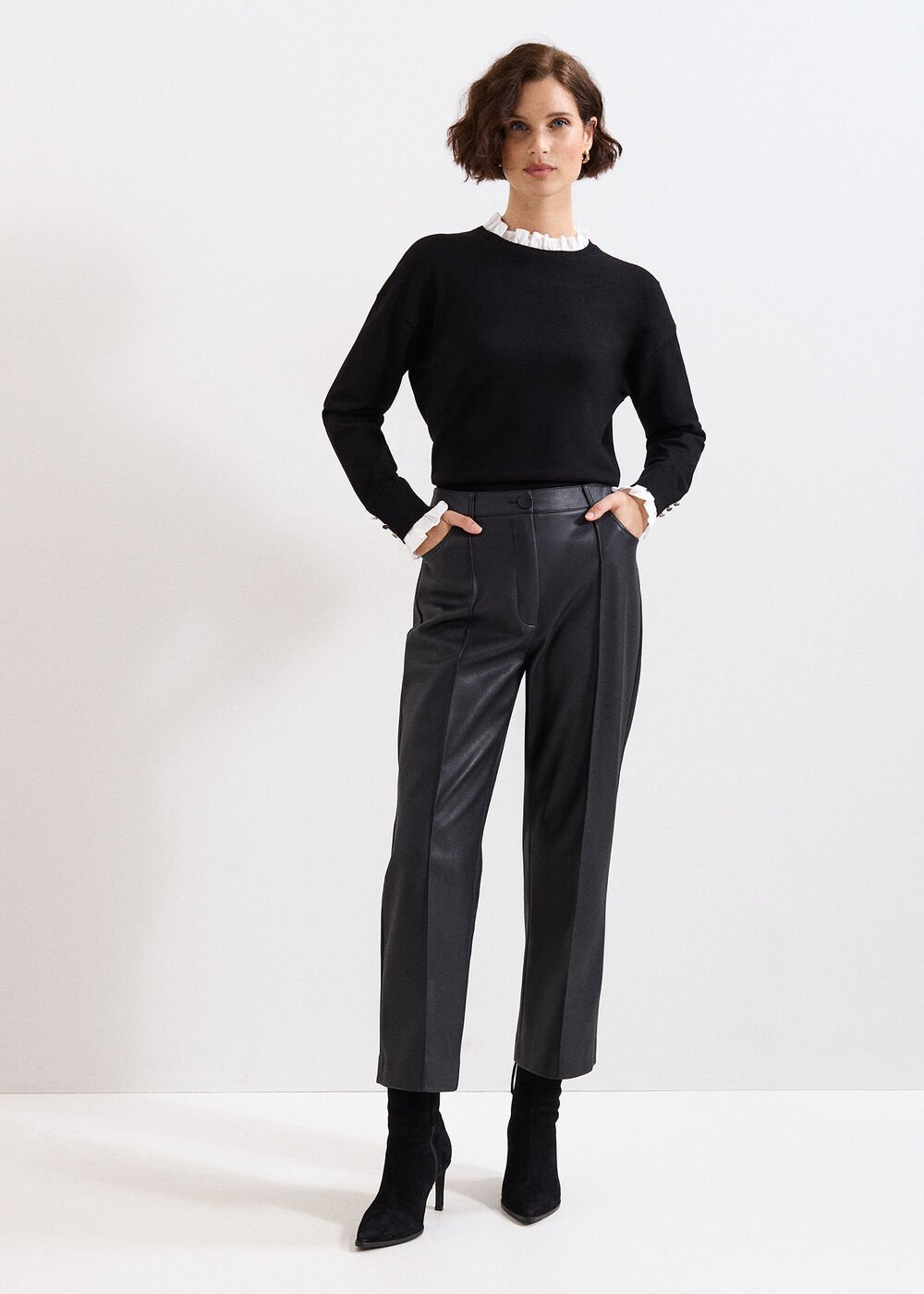 Jenna Collar Top Black/Ivory