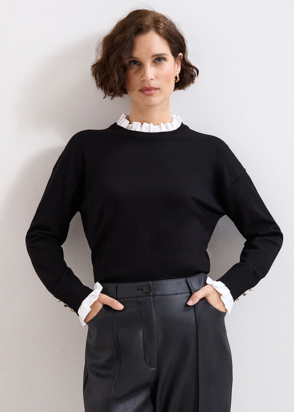 Jenna Collar Top Black/Ivory