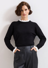 Jenna Collar Top Black/Ivory