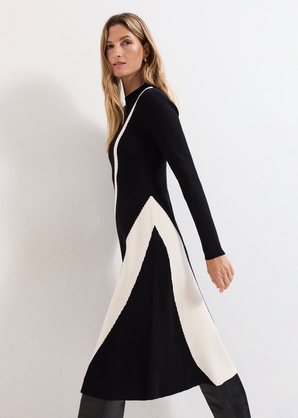Petite Julie Knit Dress Black/Ivory