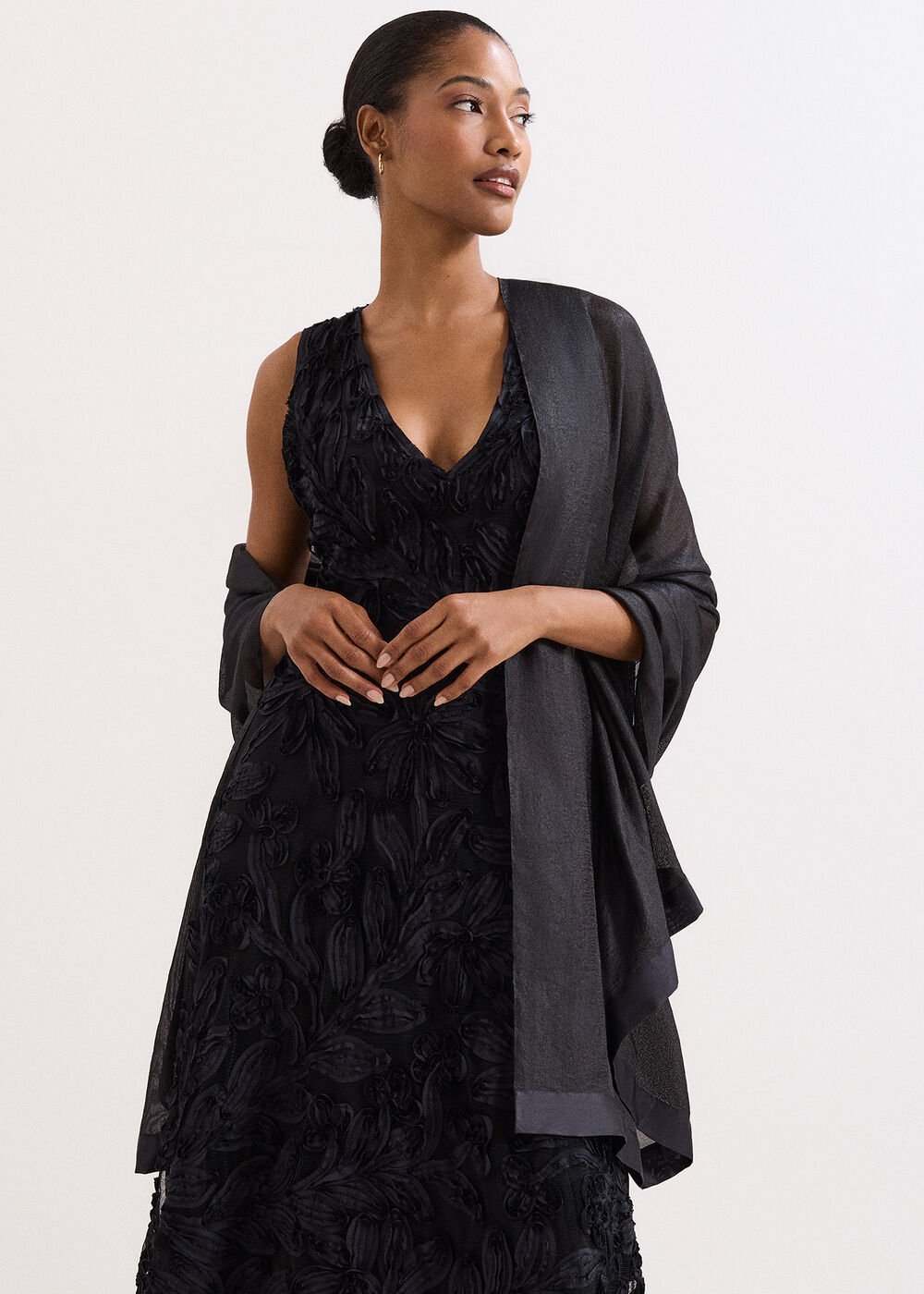 Satin Trim Scarf Black