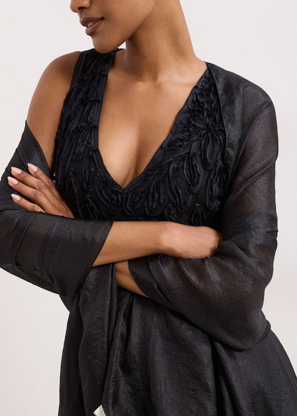 Satin Trim Scarf Black