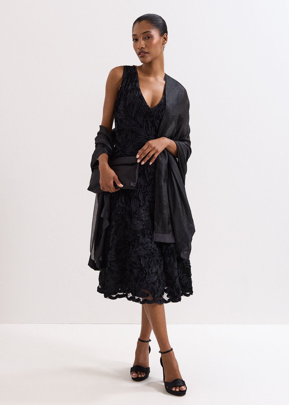 Satin Trim Scarf Black