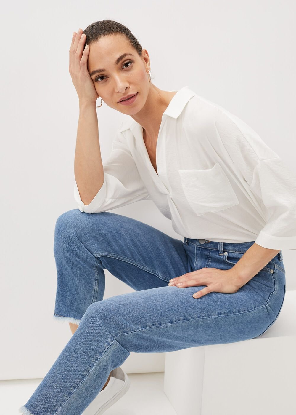Petra Raw Hem Straight Leg Jean Blue