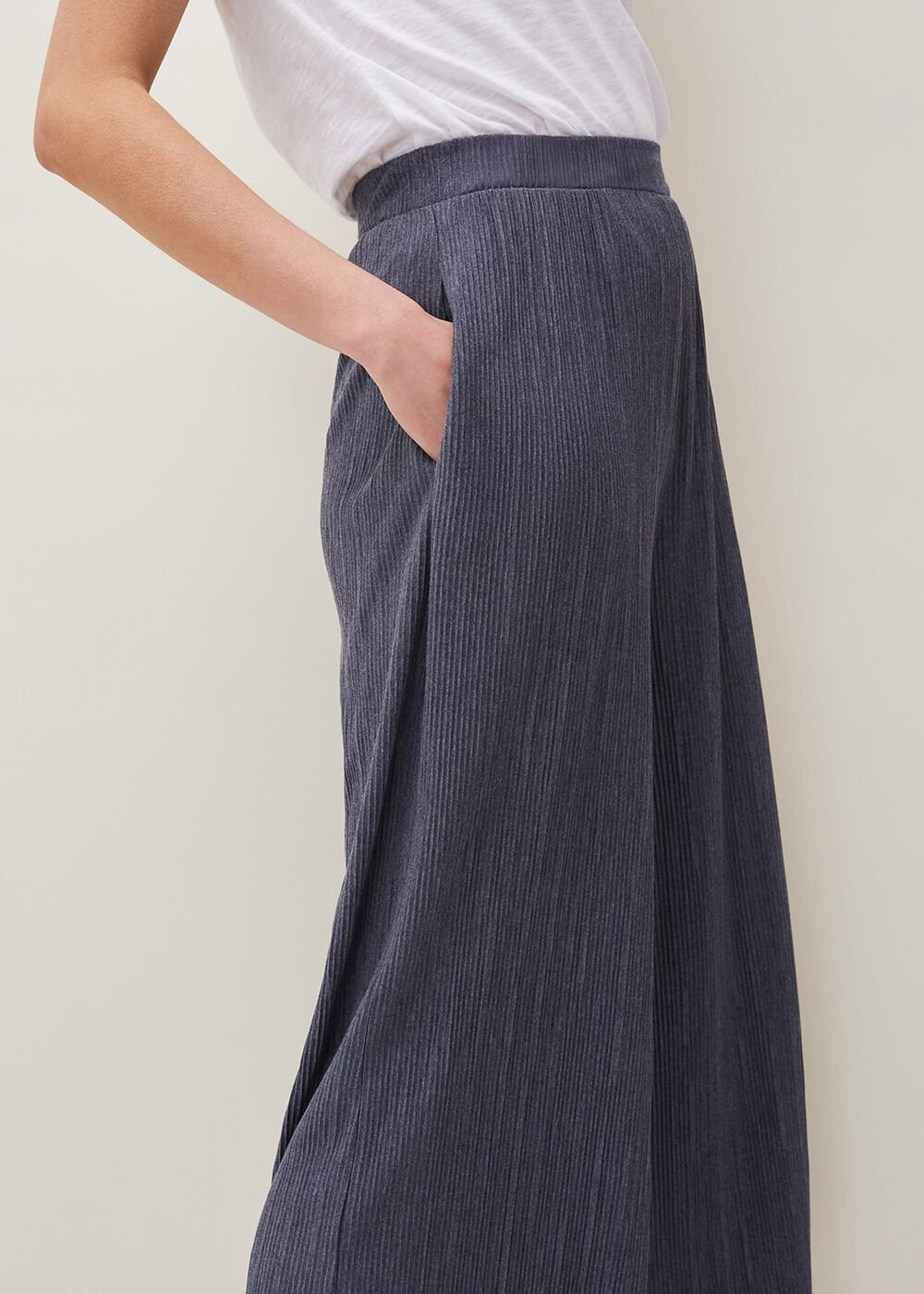 Bradie Plisse Wide Leg Trousers Charcoal