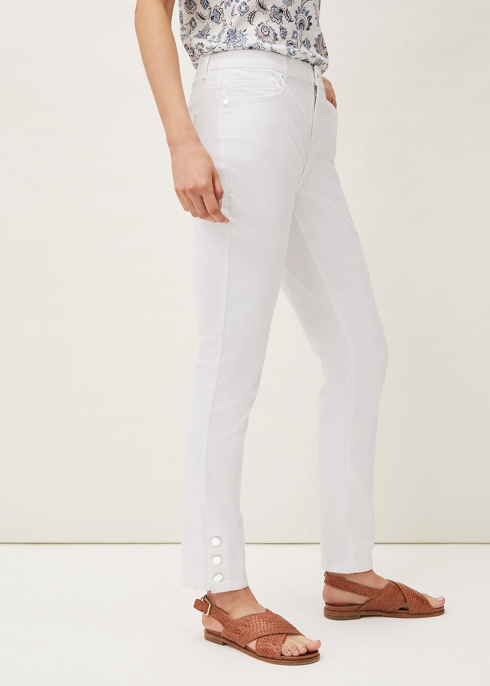 Bobbie Skinny Button Hem Jean White