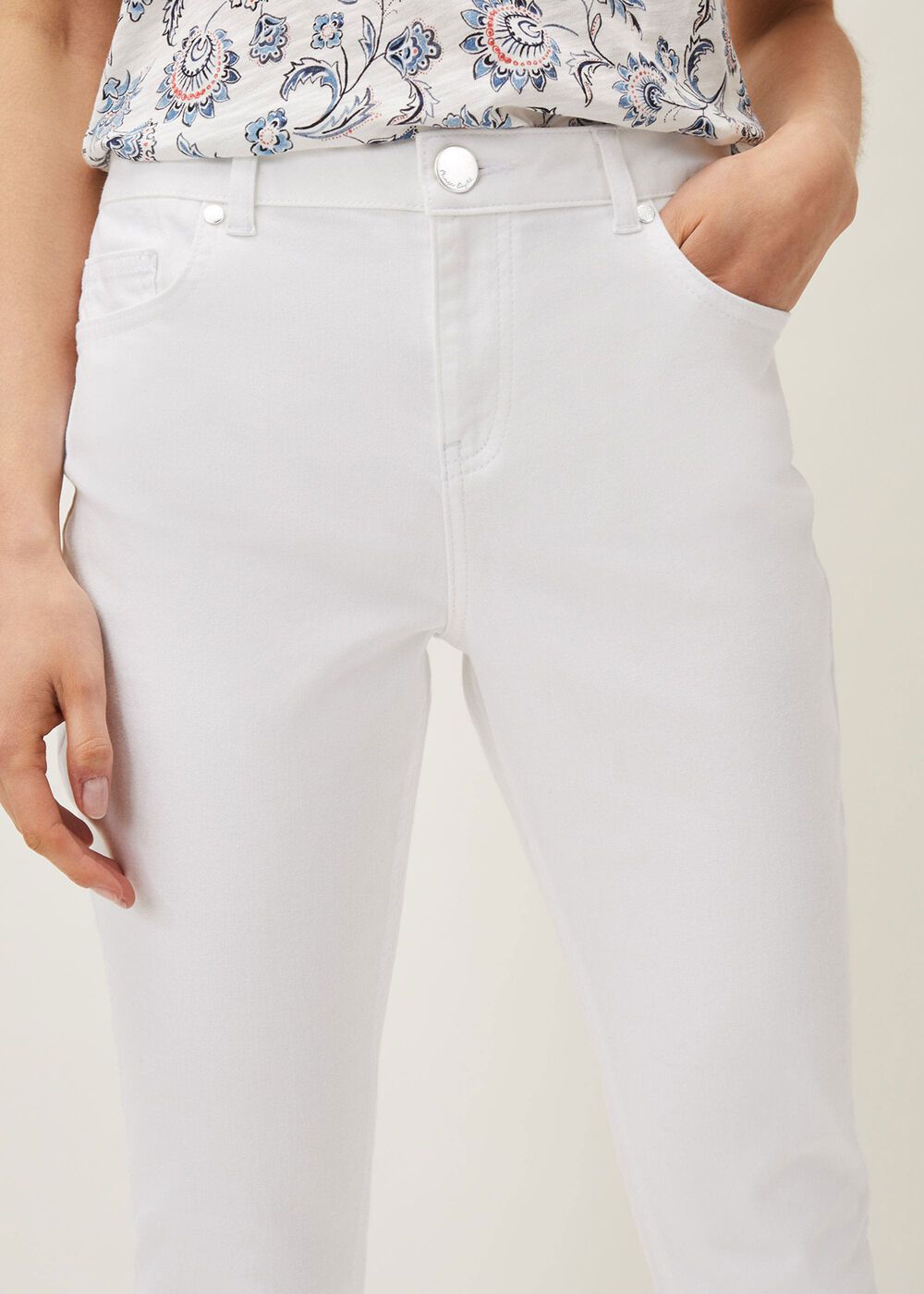 Bobbie Skinny Button Hem Jean White