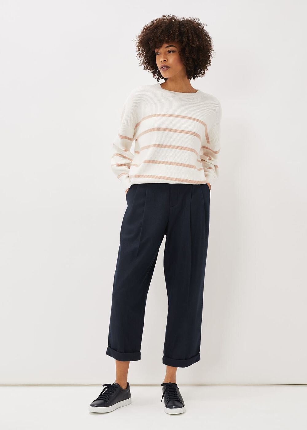 Odette Pleated Crop Trousers Navy