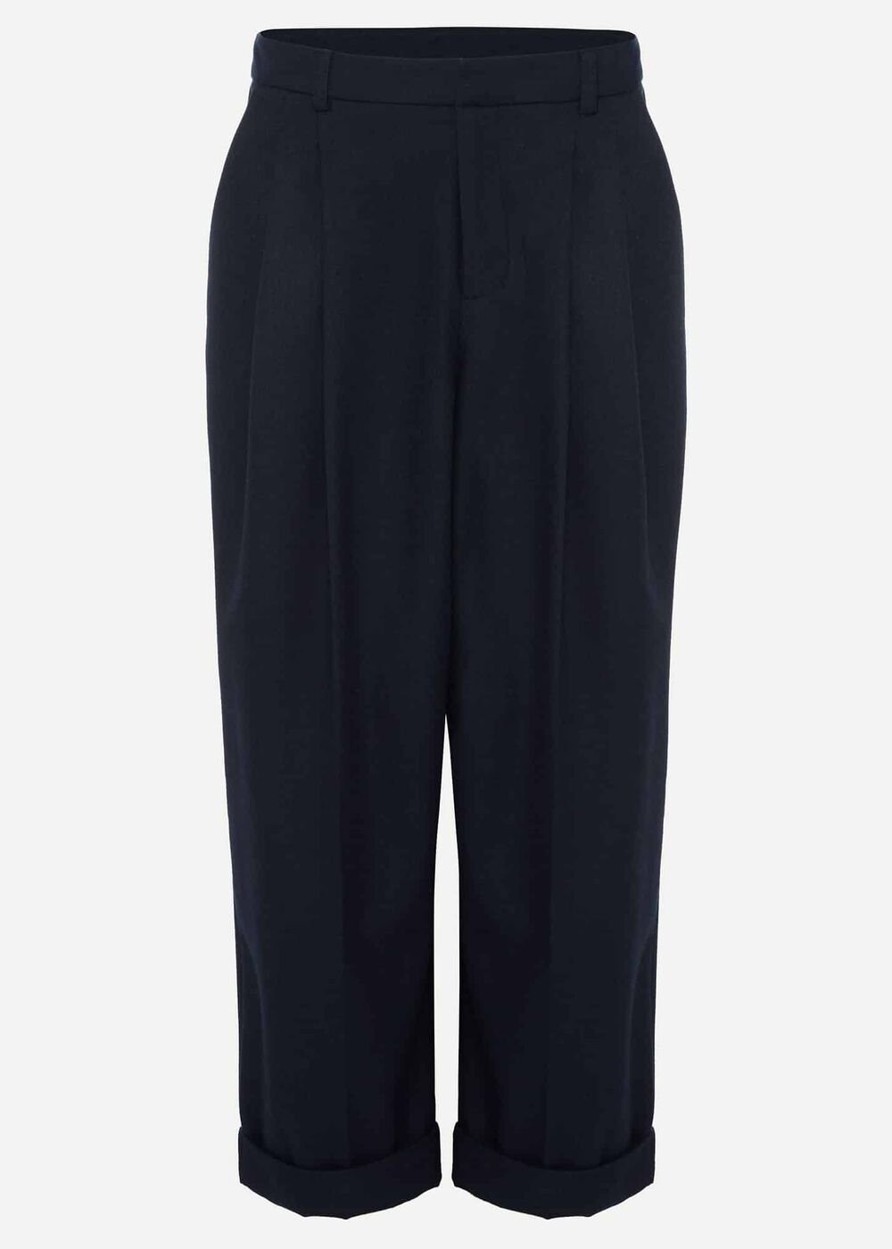 Odette Pleated Crop Trousers Navy