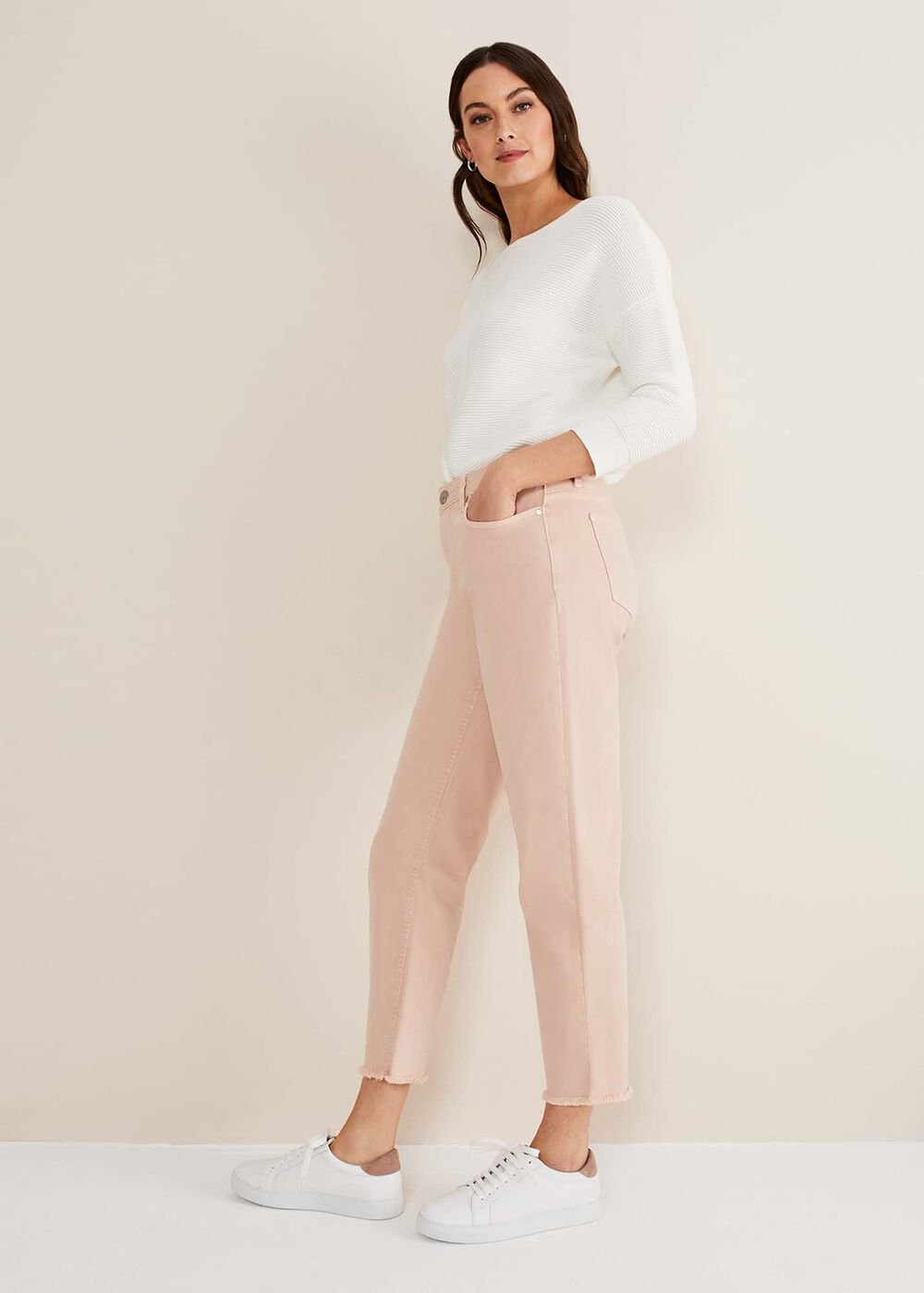 Petra Raw Hem Straight Leg Jean Pink