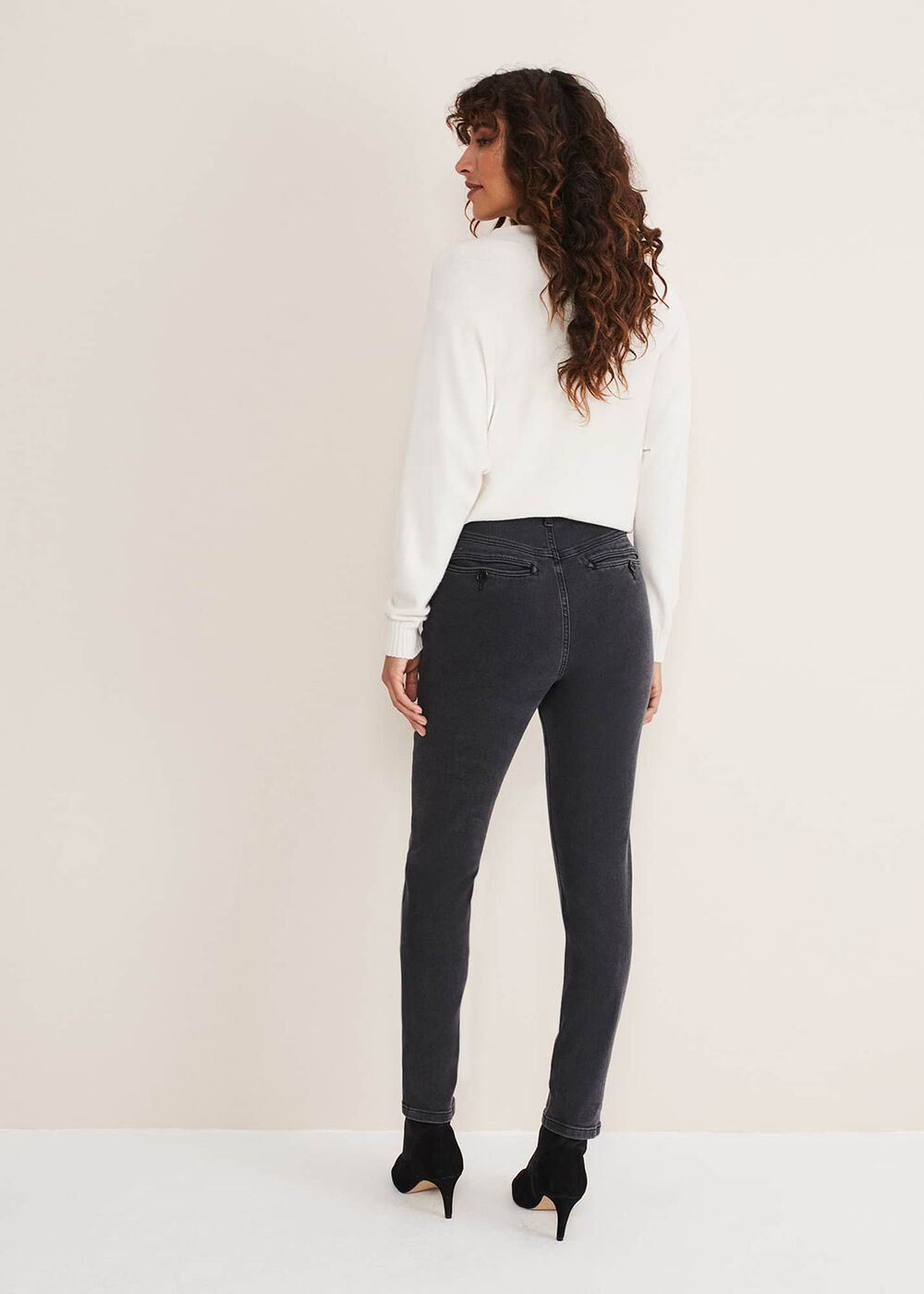 Hailee Topstitch Skinny Jeans Charcoal