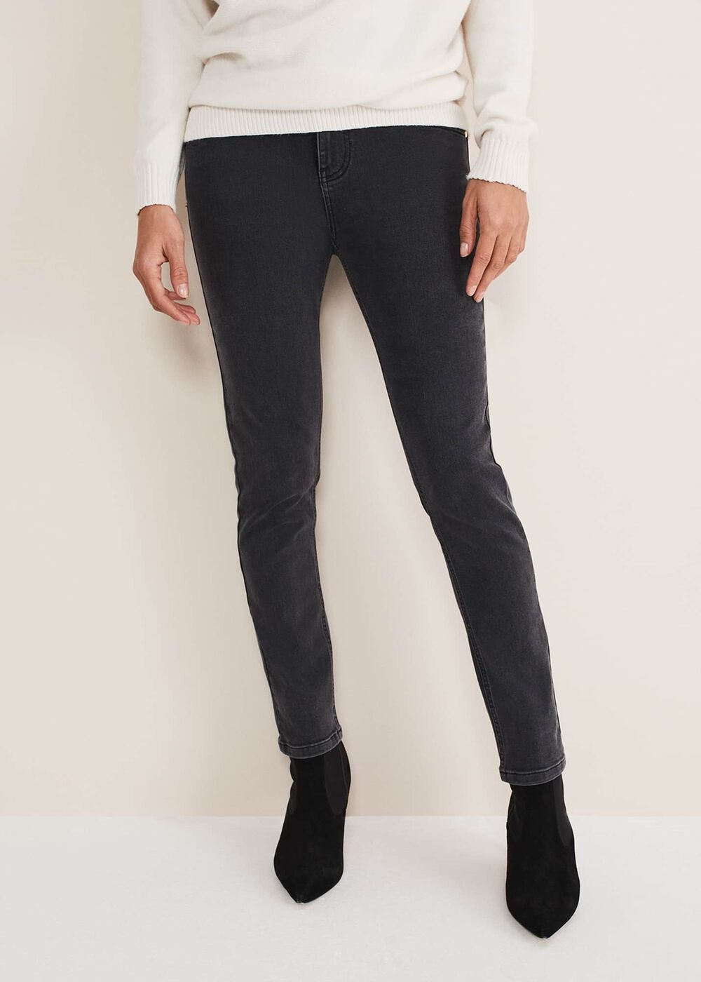 Hailee Topstitch Skinny Jeans Charcoal