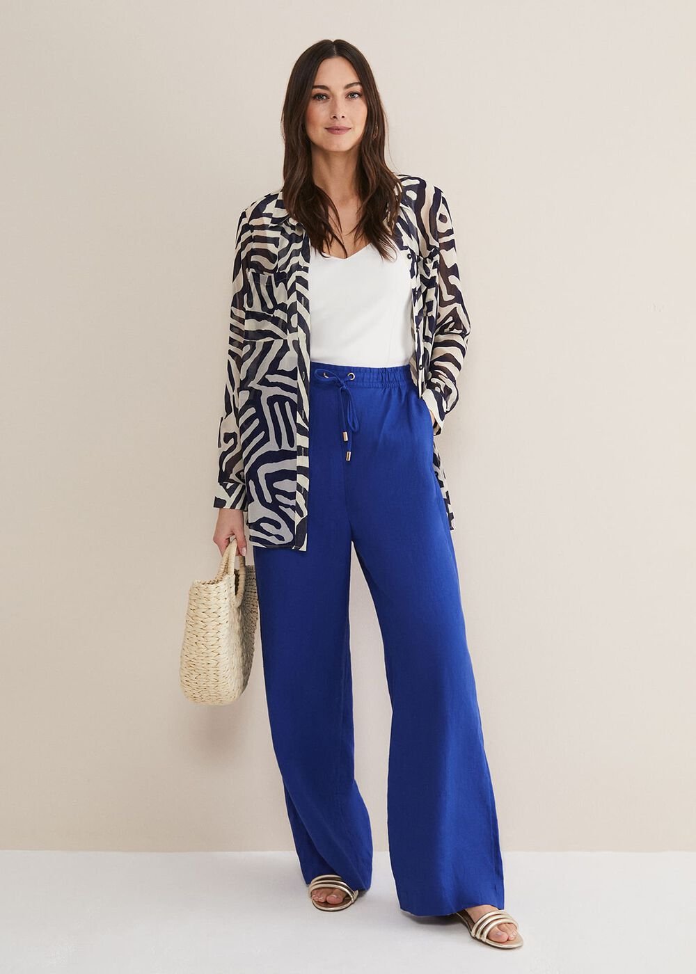 Lolita Blue Linen Wide Leg Trousers Cobalt