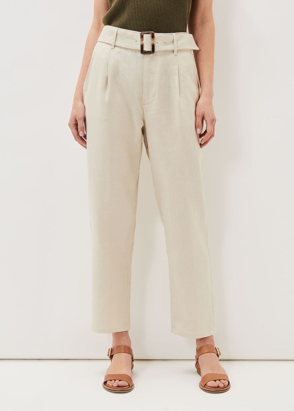 Hazel Linen Tapered Trousers Stone