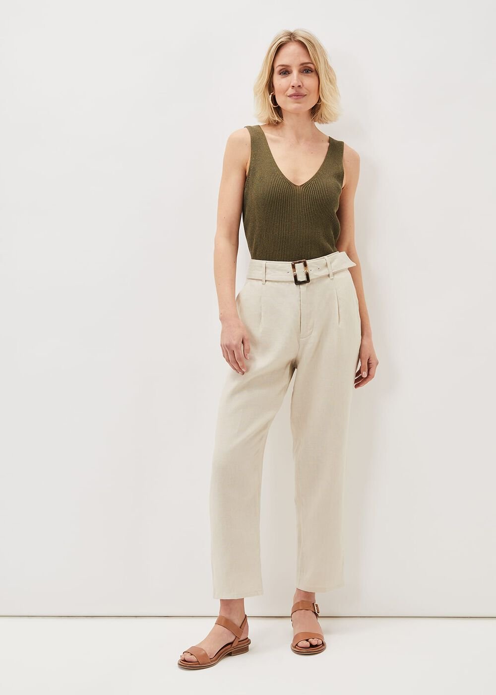 Hazel Linen Tapered Trousers Stone
