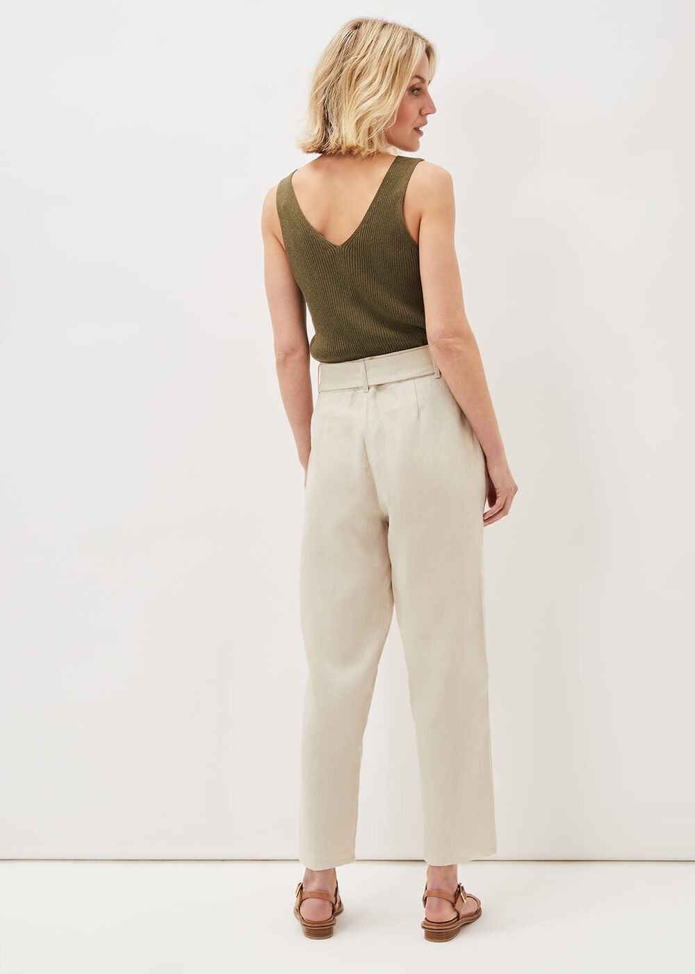 Hazel Linen Tapered Trousers Stone