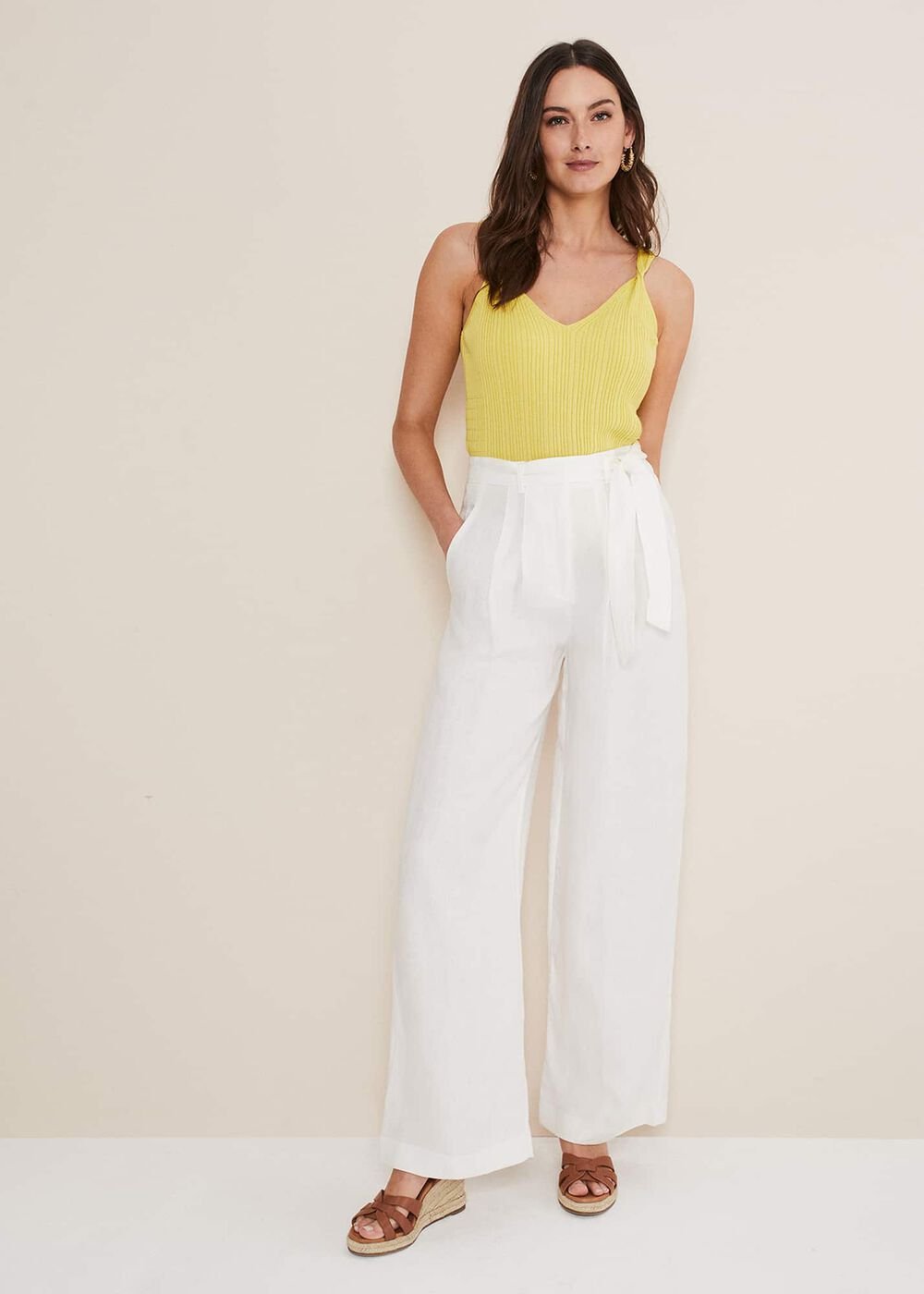 Aaliyah White Linen Wide Leg Trousers White