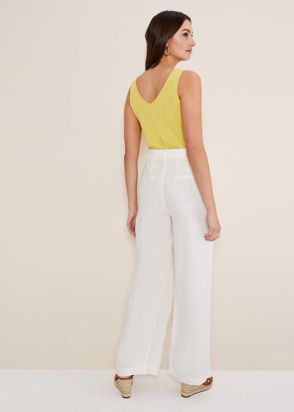 Aaliyah White Linen Wide Leg Trousers White