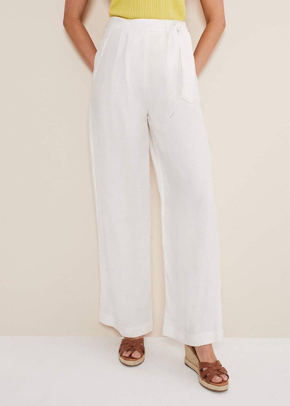 Aaliyah White Linen Wide Leg Trousers White