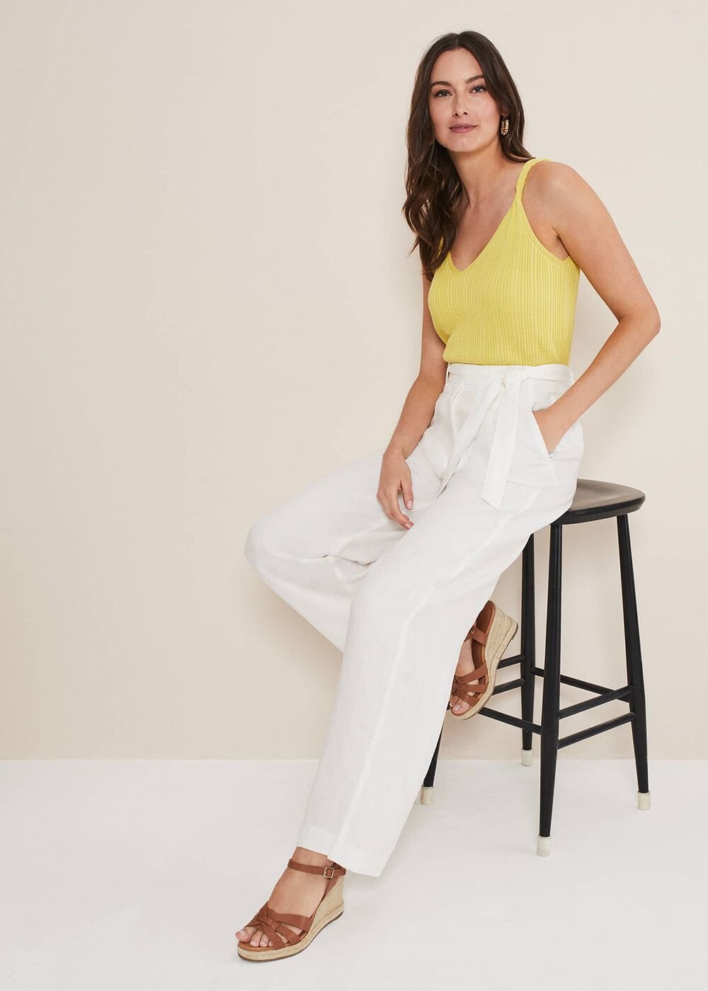 Aaliyah White Linen Wide Leg Trousers White