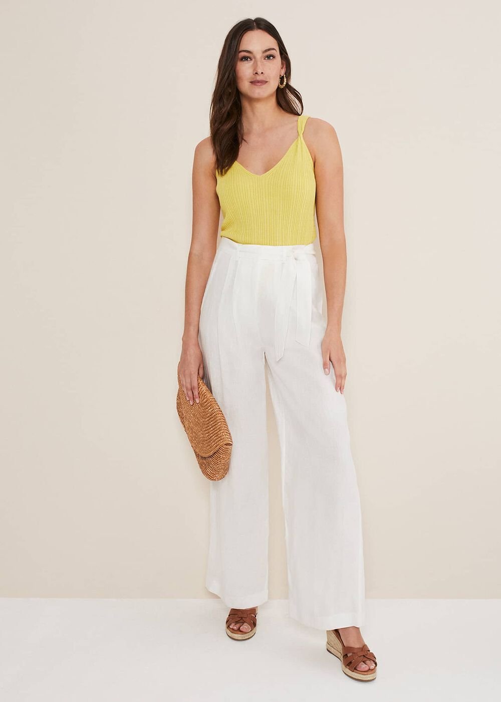 Aaliyah White Linen Wide Leg Trousers White