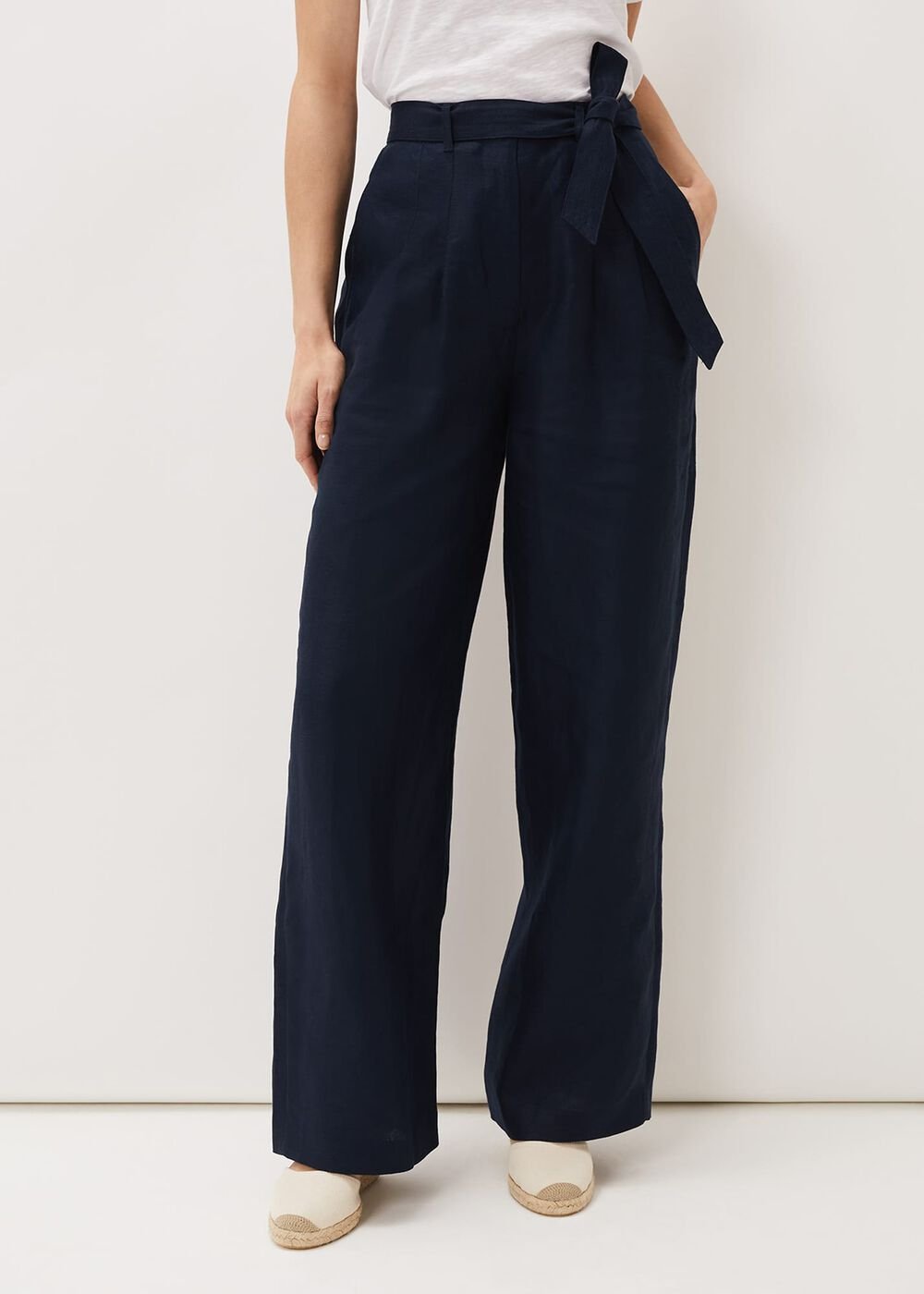 Aaliyah Navy Linen Wide Leg Trousers Navy