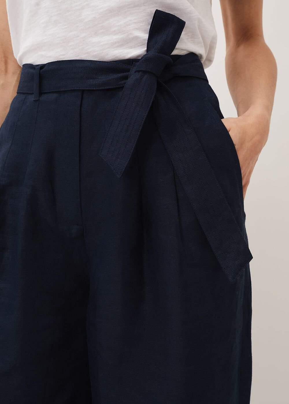 Aaliyah Navy Linen Wide Leg Trousers Navy