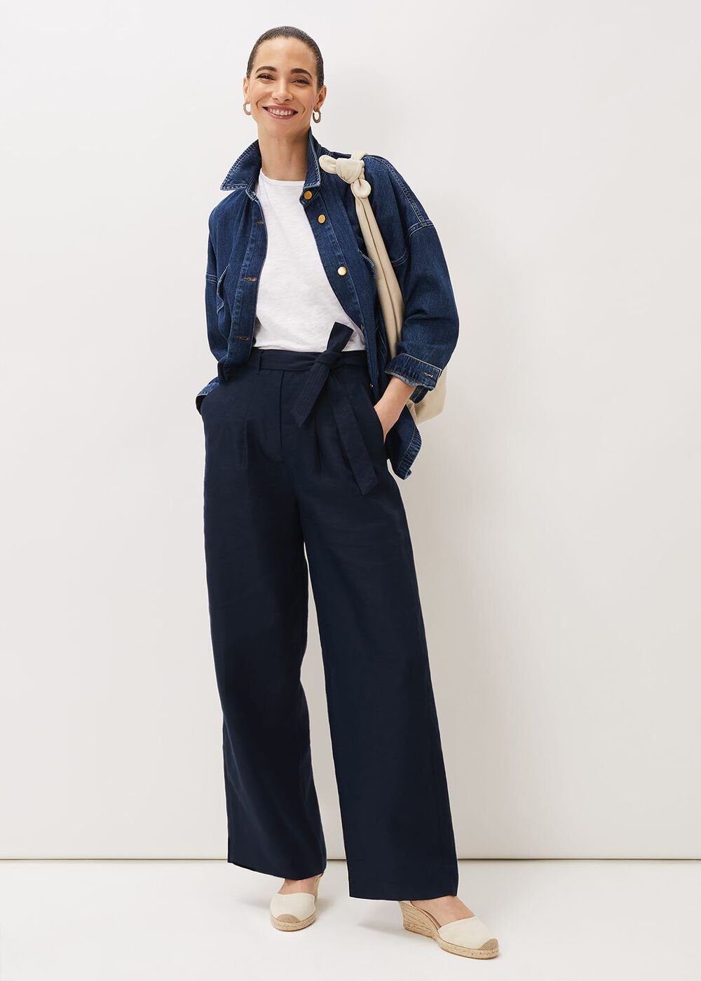 Aaliyah Navy Linen Wide Leg Trousers Navy