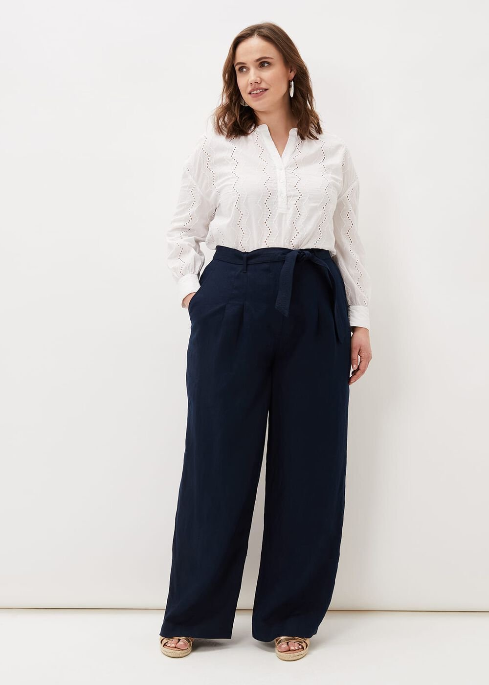 Aaliyah Navy Linen Wide Leg Trousers Navy