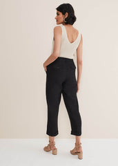 Klarra Black Linen Tapered Trousers Black