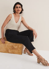 Klarra Black Linen Tapered Trousers Black