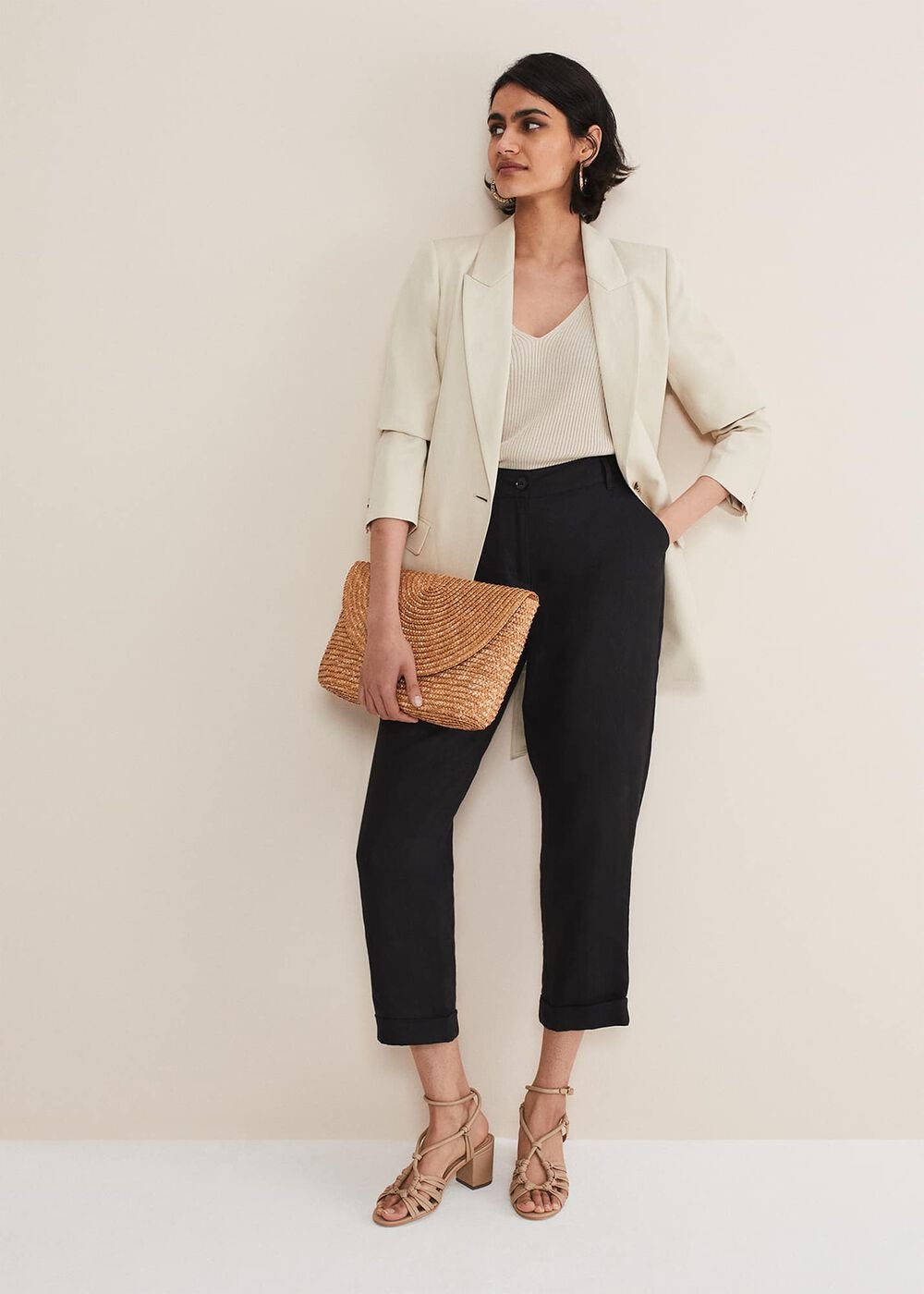 Klarra Black Linen Tapered Trousers Black
