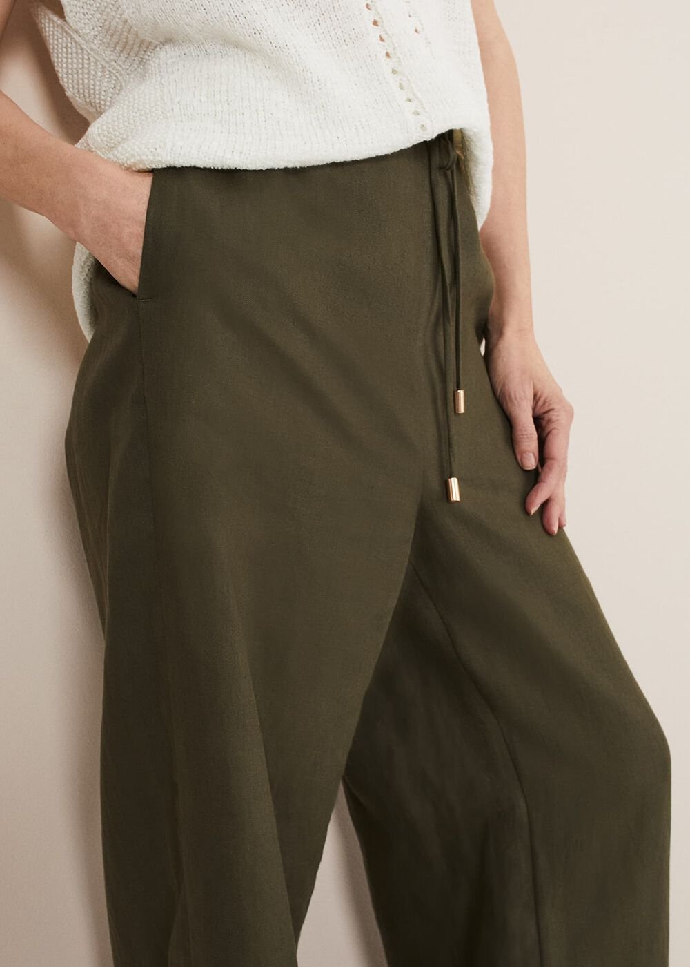 Lolita Drawstring Linen Trouser Khaki