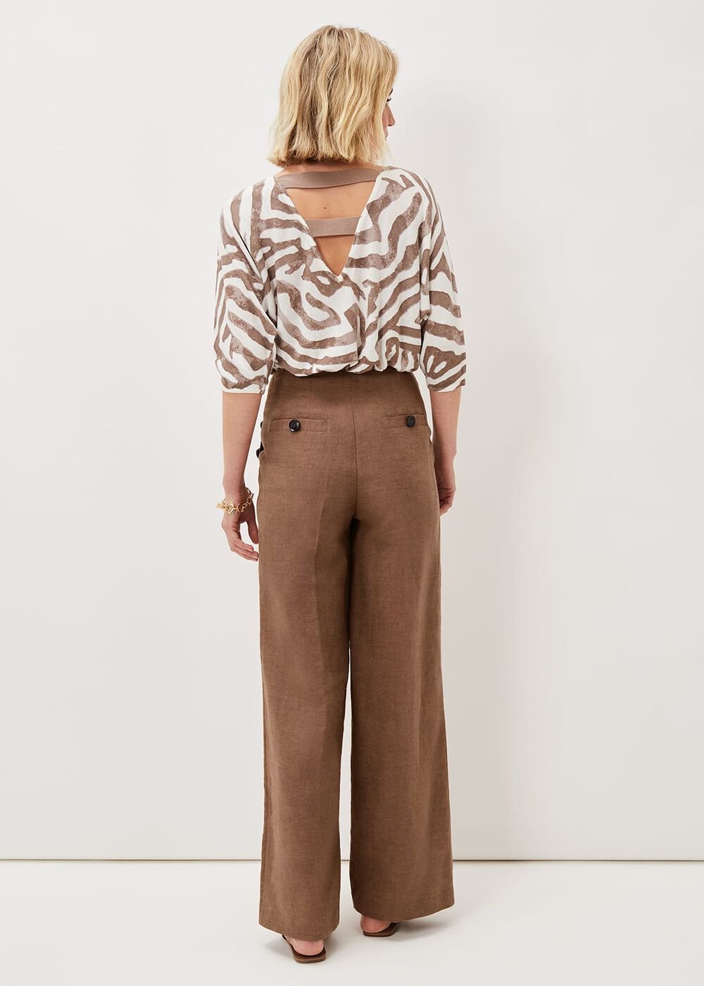 Cassandra Linen Wide Leg Trousers Brown