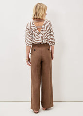 Cassandra Linen Wide Leg Trousers Brown