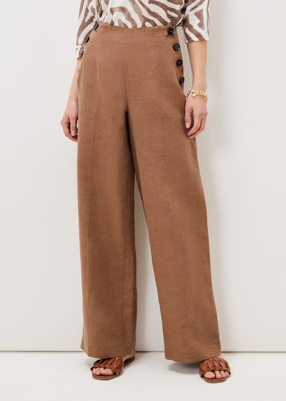 Cassandra Linen Wide Leg Trousers Brown