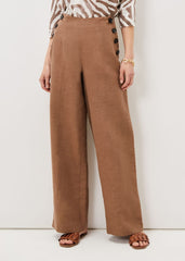 Cassandra Linen Wide Leg Trousers Brown