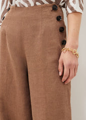Cassandra Linen Wide Leg Trousers Brown