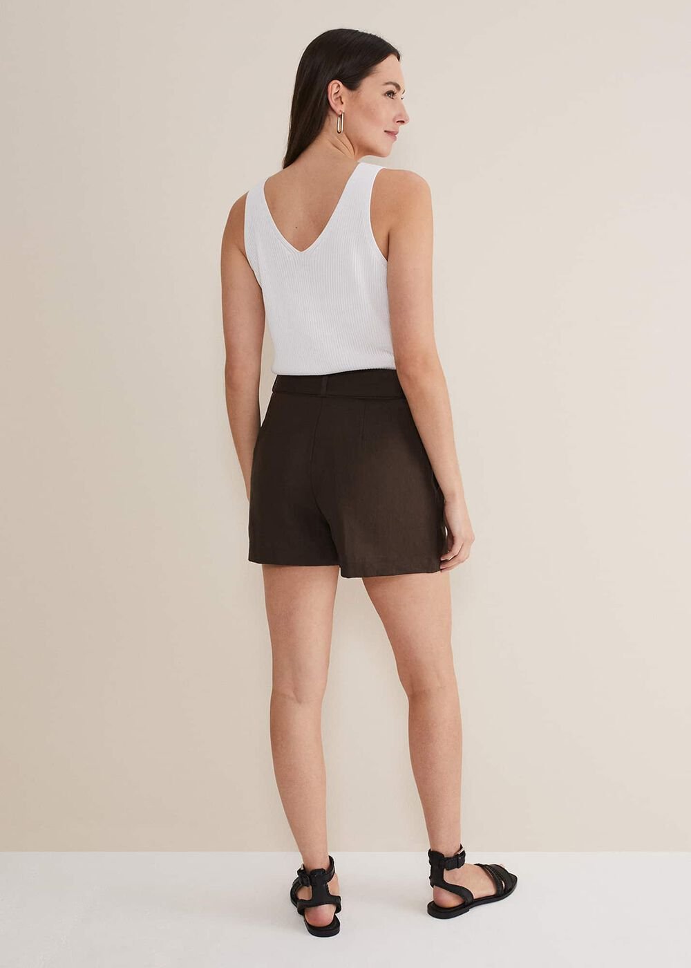Hazel Belted Linen Short Chocolate