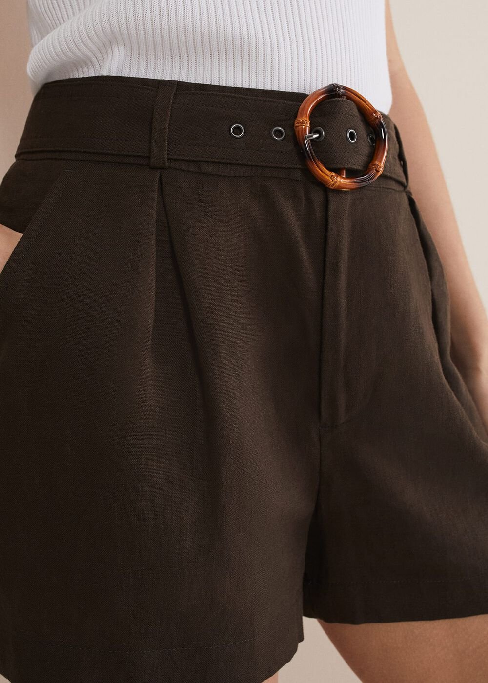 Hazel Belted Linen Short Chocolate
