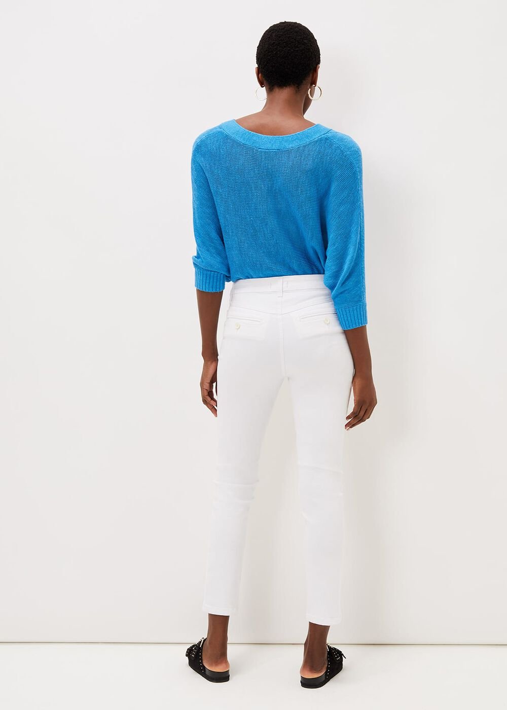Hailee Topstitch Skinny Jeans Short White