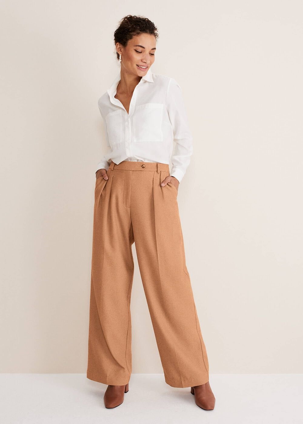 Dola Wide Leg Boucle Trouser Camel