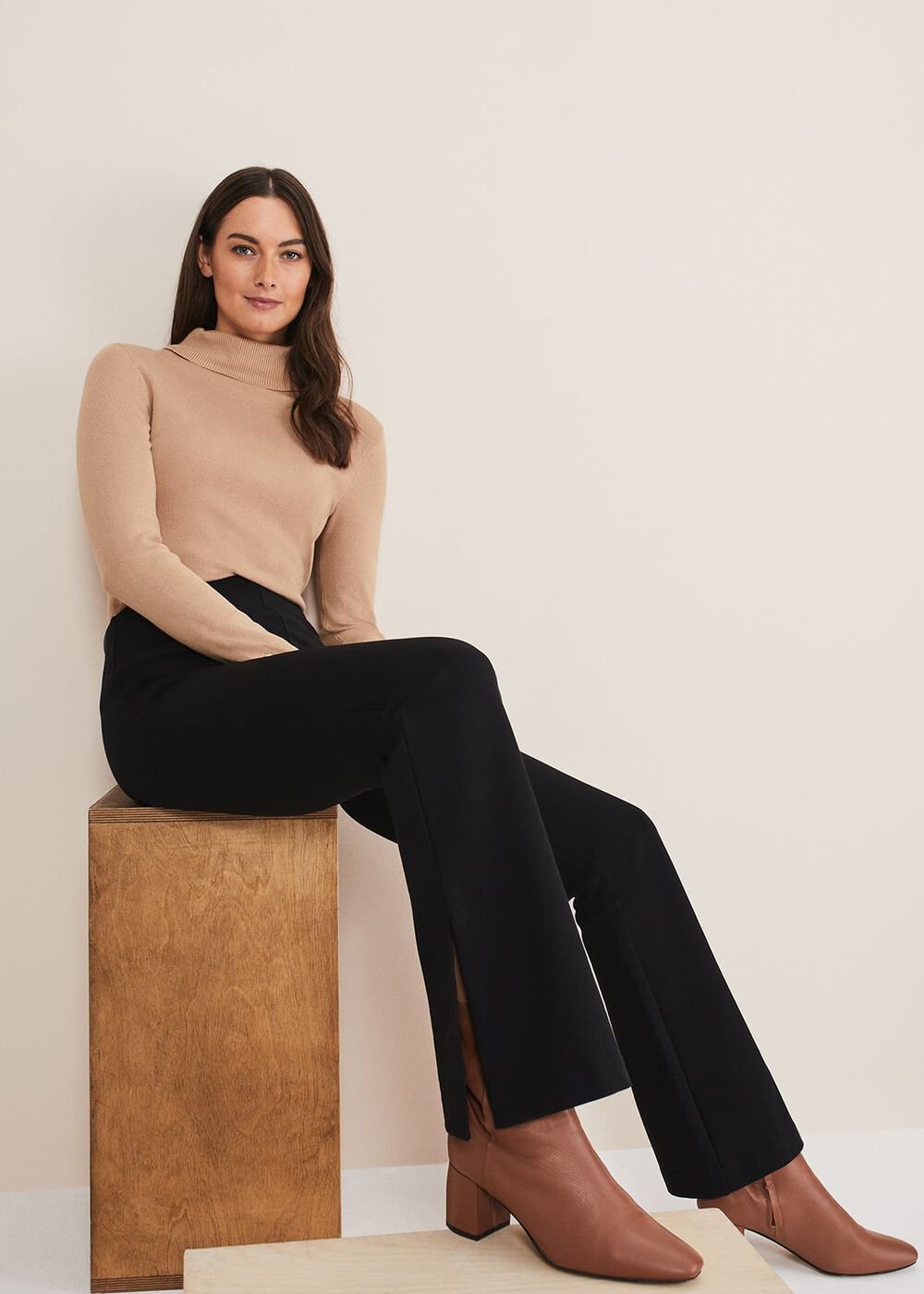 Ara Side Split Bootcut Ponte Trouser Black